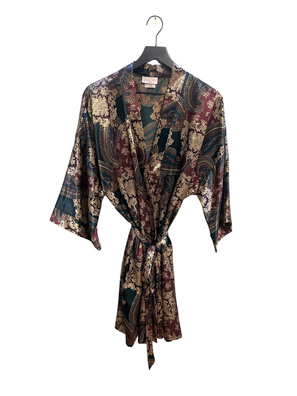Vintage Inner Most Paisley Satin Robe - Gold & Teal size XL